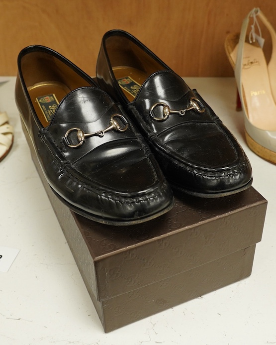 A pair of lady's Gucci black leather loafers, with box, size 41